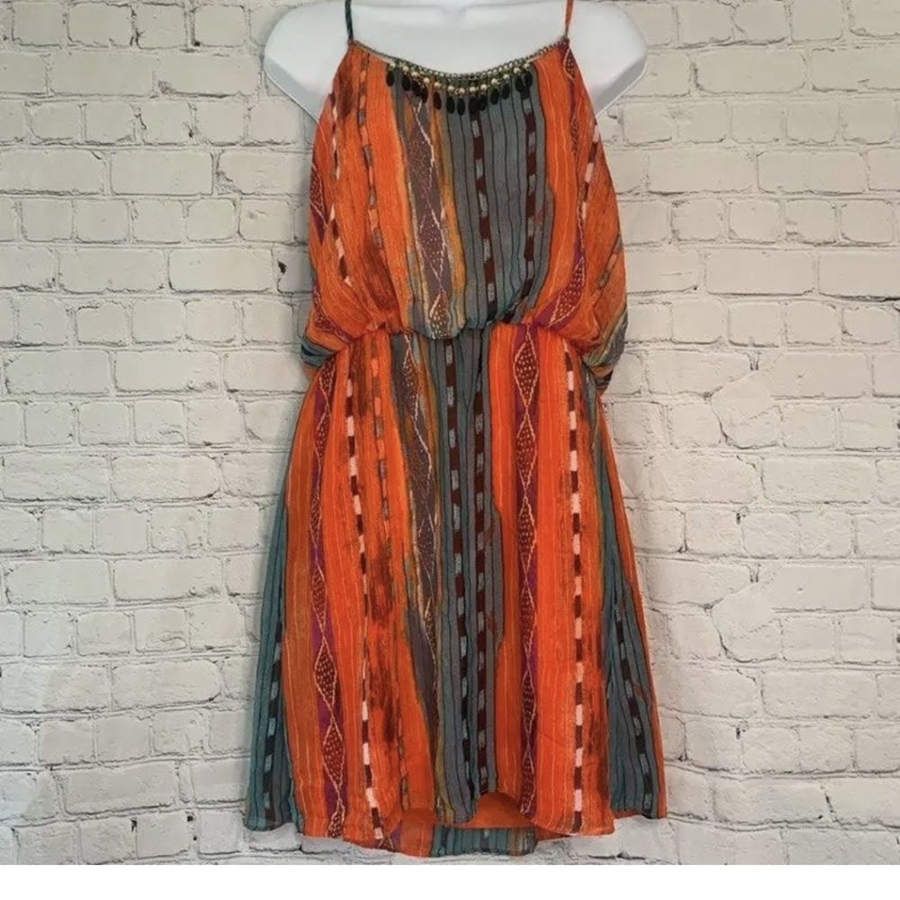 Vibrant Colored City Triangles Dress | Color: Blue/Orange size M